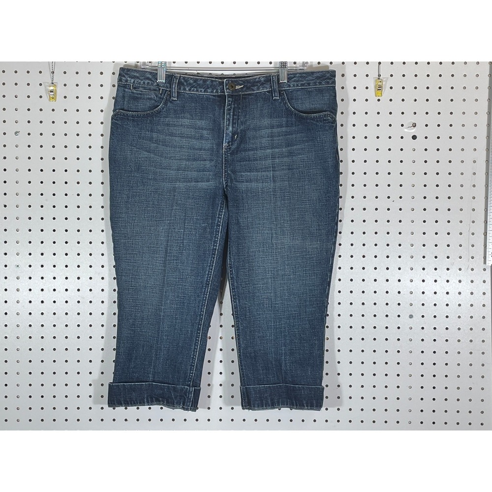 Tint Womens Medium Wash Cuffed Denim Capri Jeans Size 12 Stretch Cropped Pants
